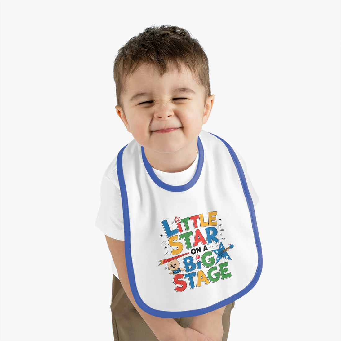 "Little star on a big stage" Baby Contrast Trim Jersey Bib