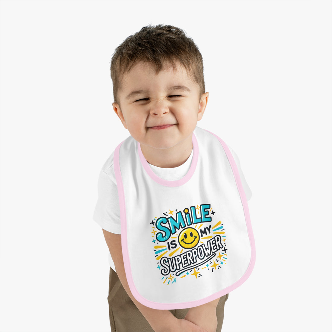 "Smile is my superpower" Baby Contrast Trim Jersey Bib