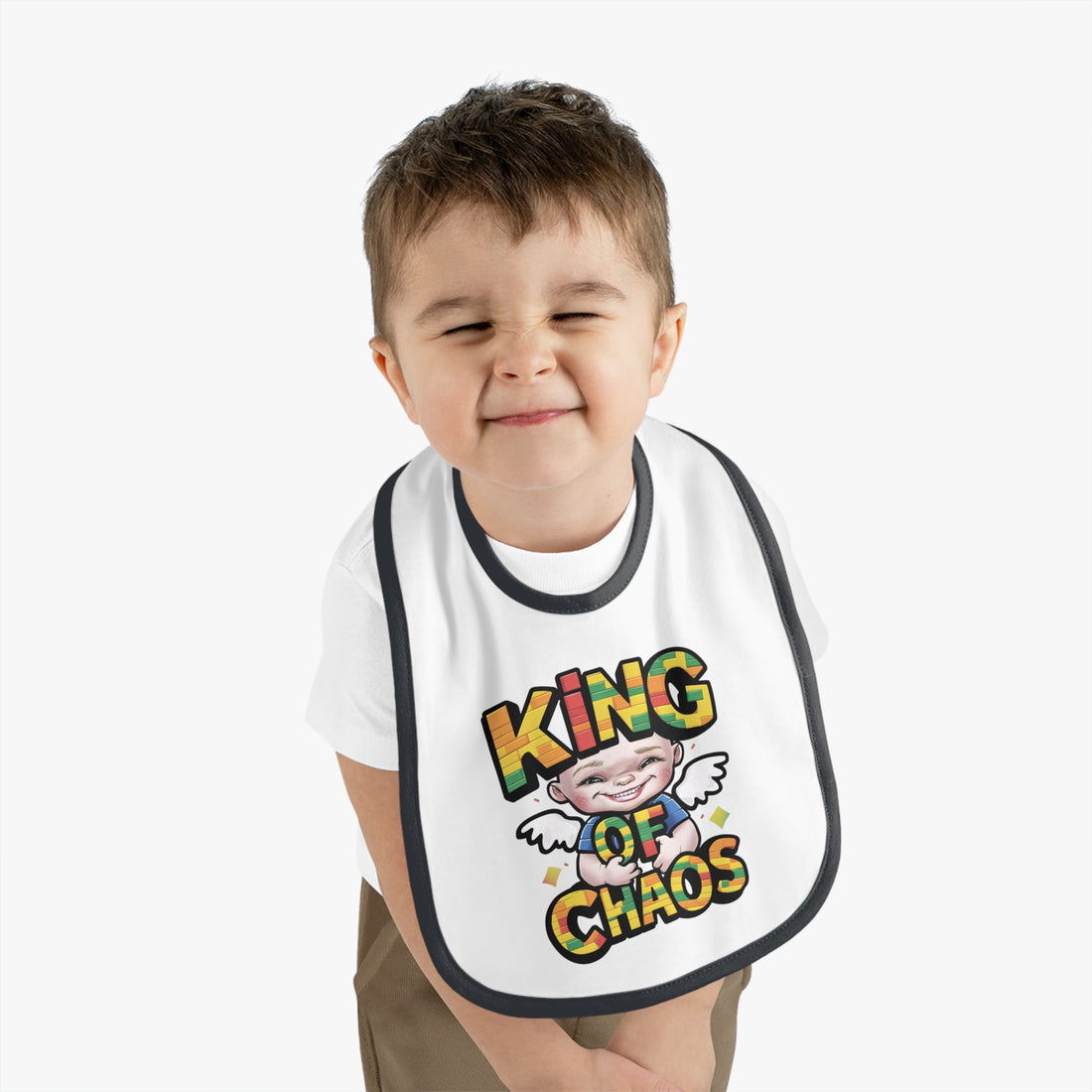 "King of chaos" Baby Contrast Trim Jersey Bib