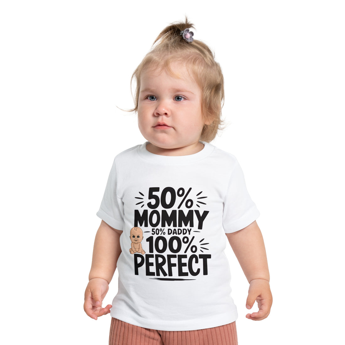 "50% mommy 50% daddy 100% perfect" Baby Short Sleeve T-Shirt