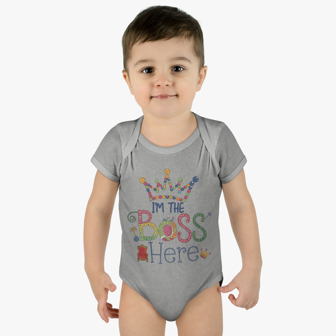 "I'm the boss here" Infant Baby Rib Bodysuit