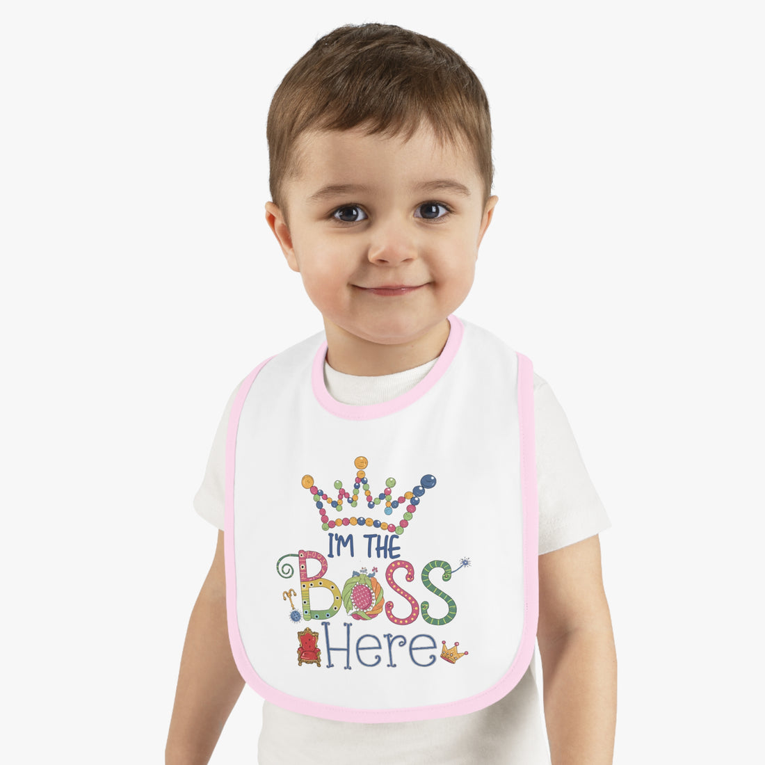 "I'm the boss here" Baby Contrast Trim Jersey Bib