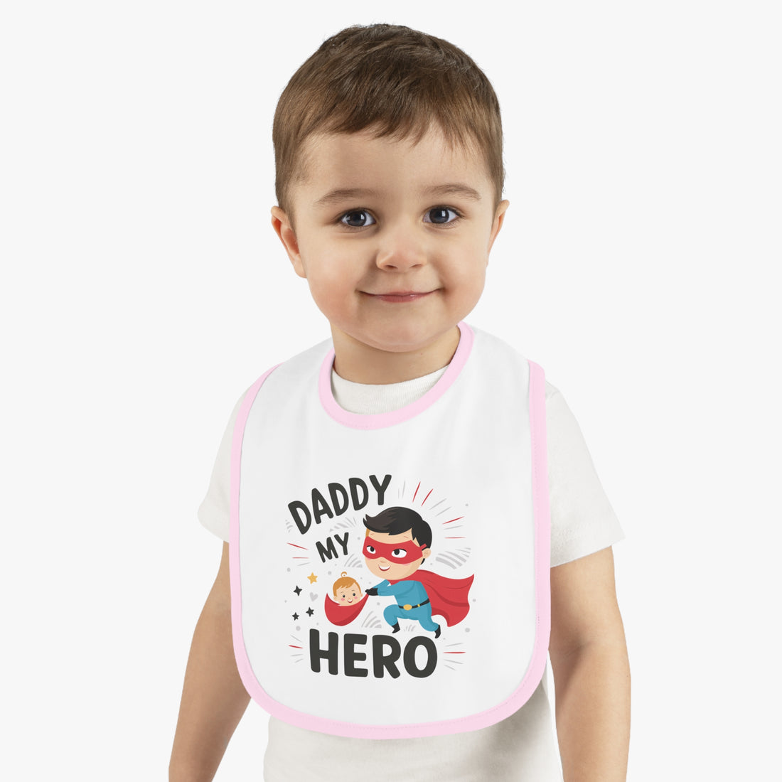 "Daddy is my hero" Baby Contrast Trim Jersey Bib