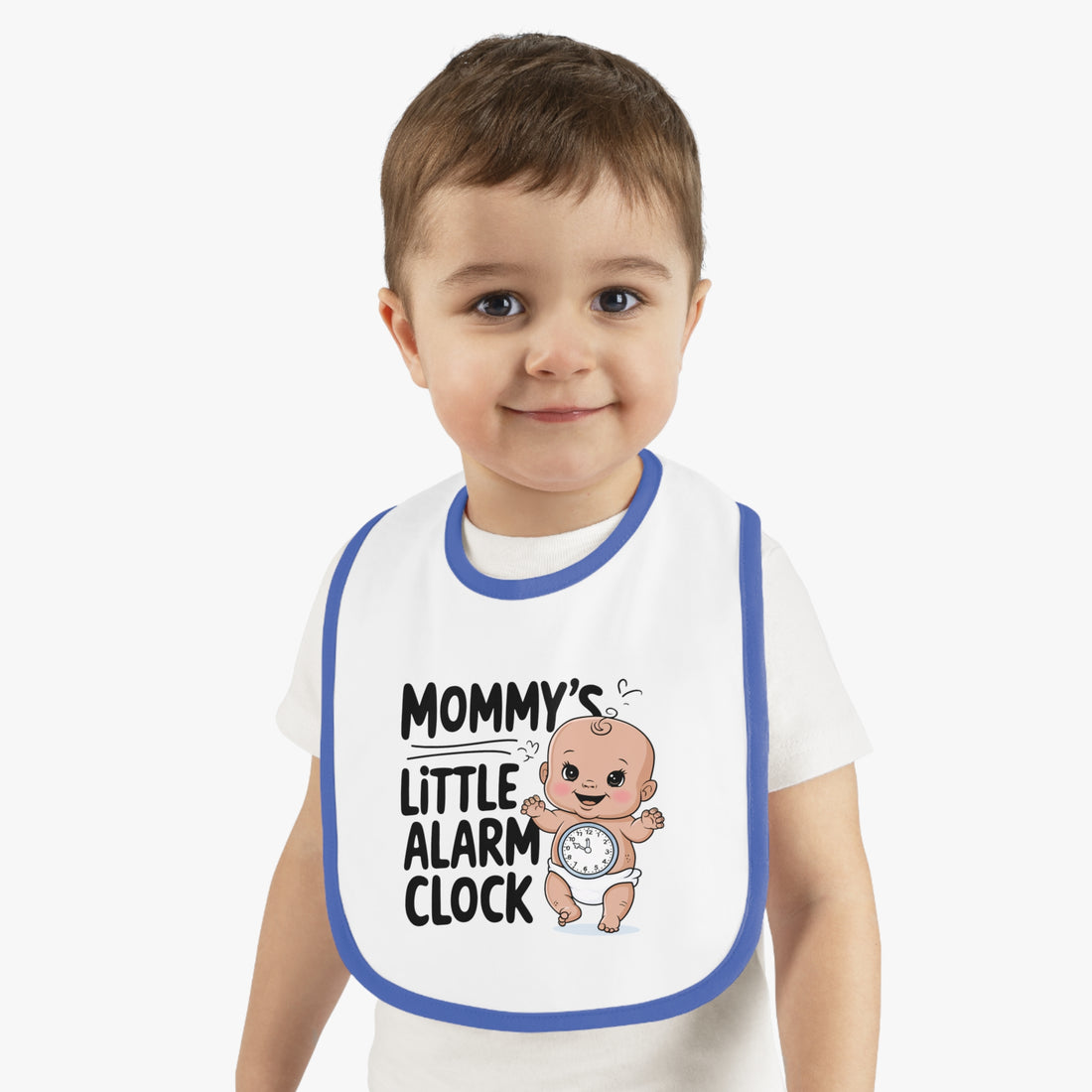 "Mommy's little alarm clock" Baby Contrast Trim Jersey Bib