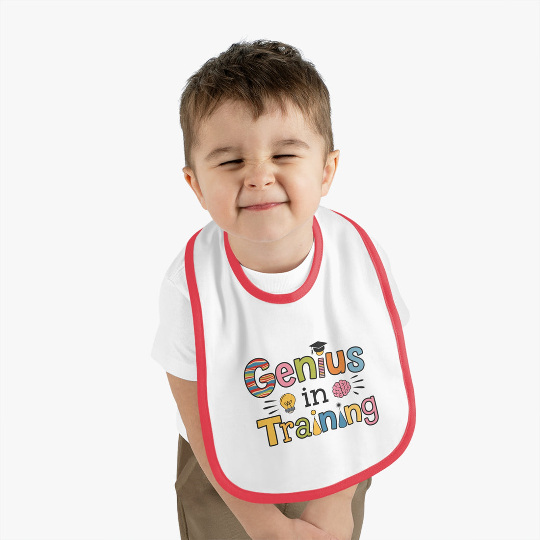 "Genius in training" Baby Contrast Trim Jersey Bib