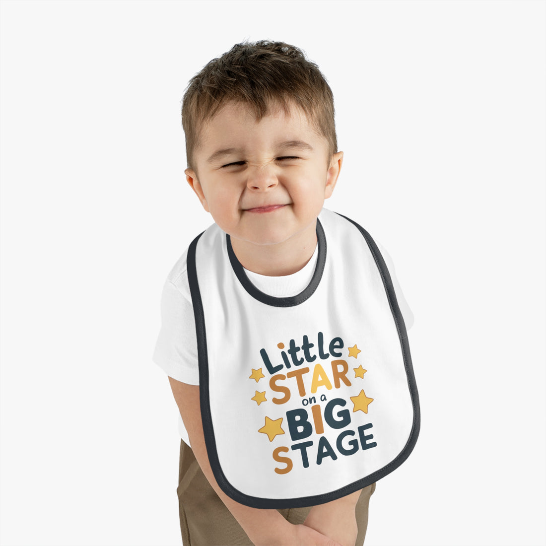 "Little star on a big stage" Baby Contrast Trim Jersey Bib