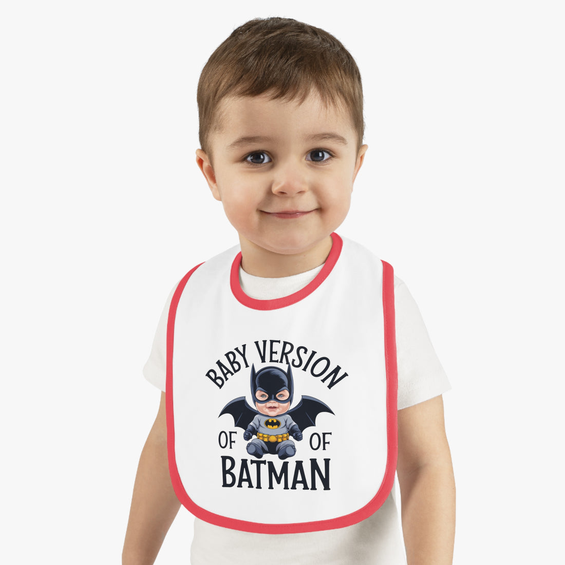 "Baby version of batman" Baby Contrast Trim Jersey Bib