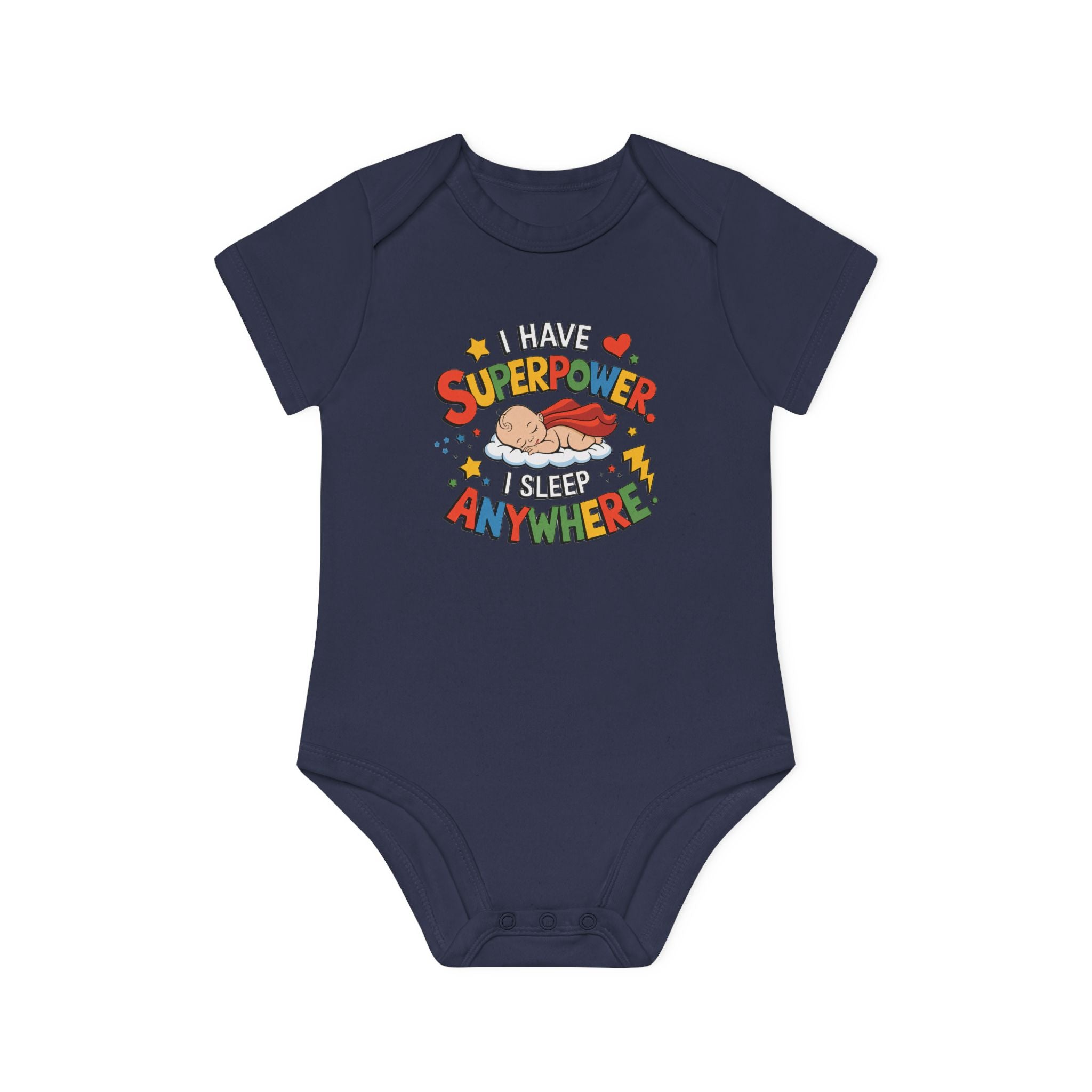 "I have superpower I sleep anywhere" Baby Organic Short Sleeve Bodysuit