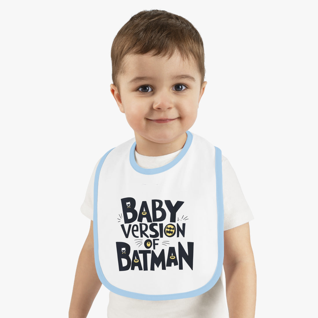 "Baby version of batman" Baby Contrast Trim Jersey Bib