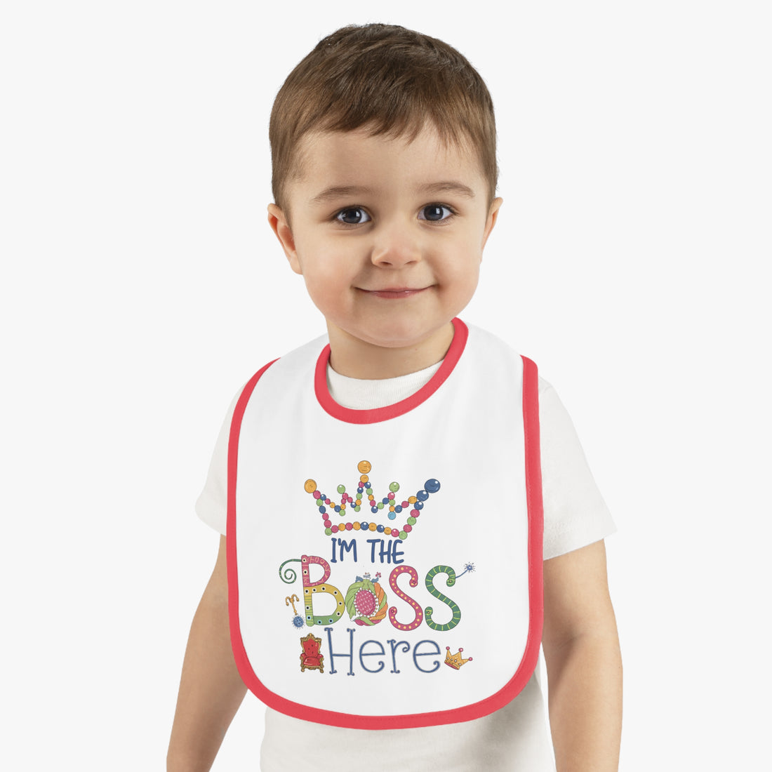 "I'm the boss here" Baby Contrast Trim Jersey Bib