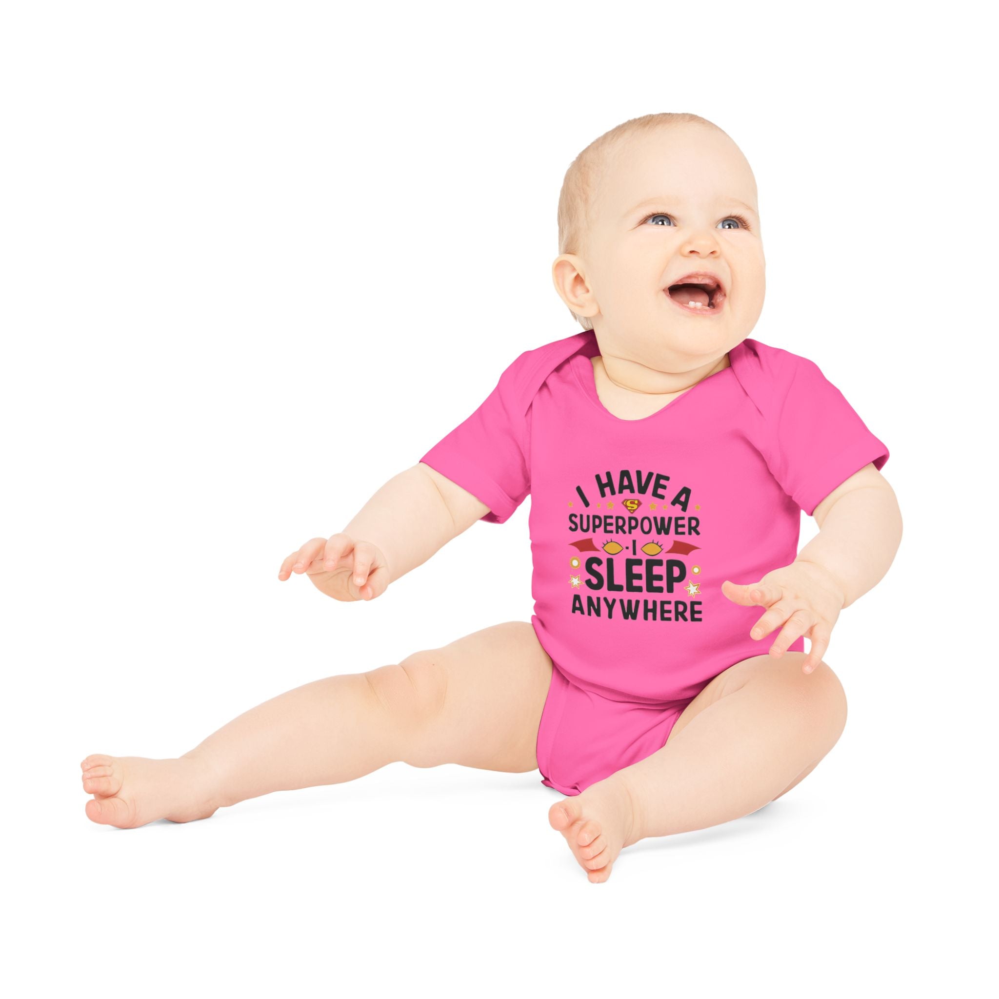 "I have a superpower I sleep anywhere" Baby Organic Short Sleeve Bodysuit