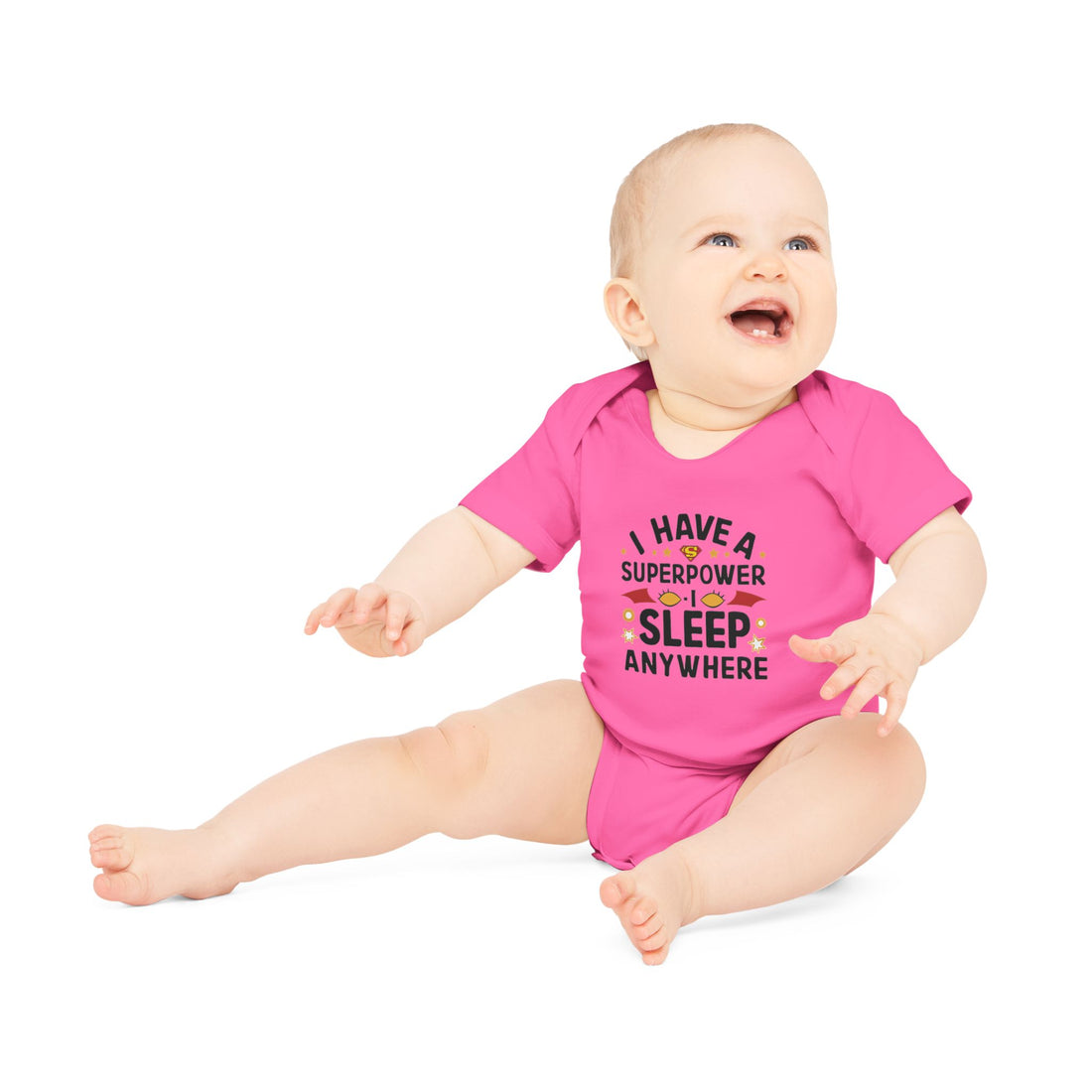 "I have a superpower I sleep anywhere" Baby Organic Short Sleeve Bodysuit