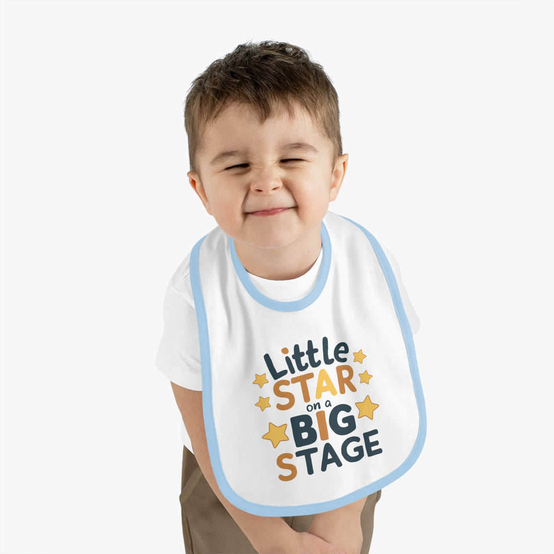 "Little star on a big stage" Baby Contrast Trim Jersey Bib