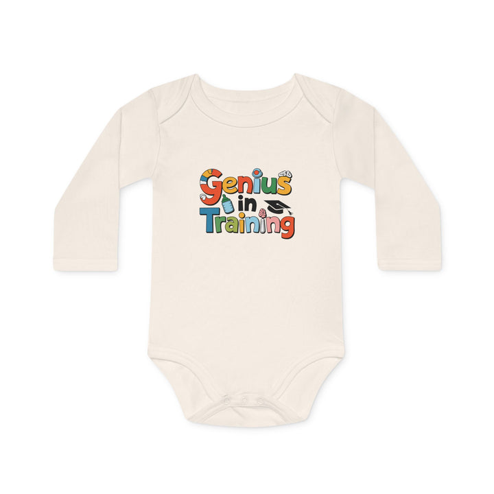 "Genius in training" Baby Long-Sleeve Organic Bodysuit