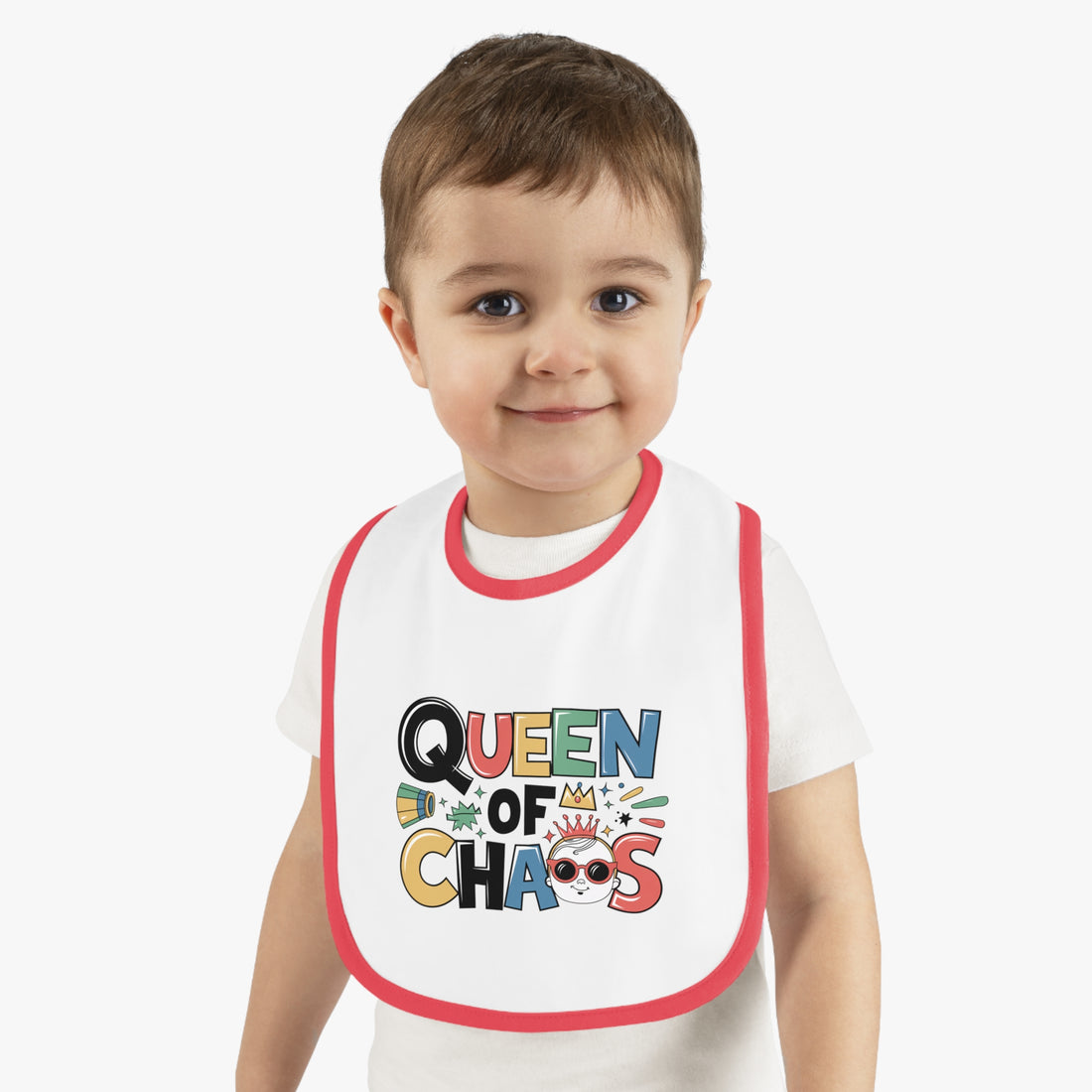 "Queen of chaos" Baby Contrast Trim Jersey Bib