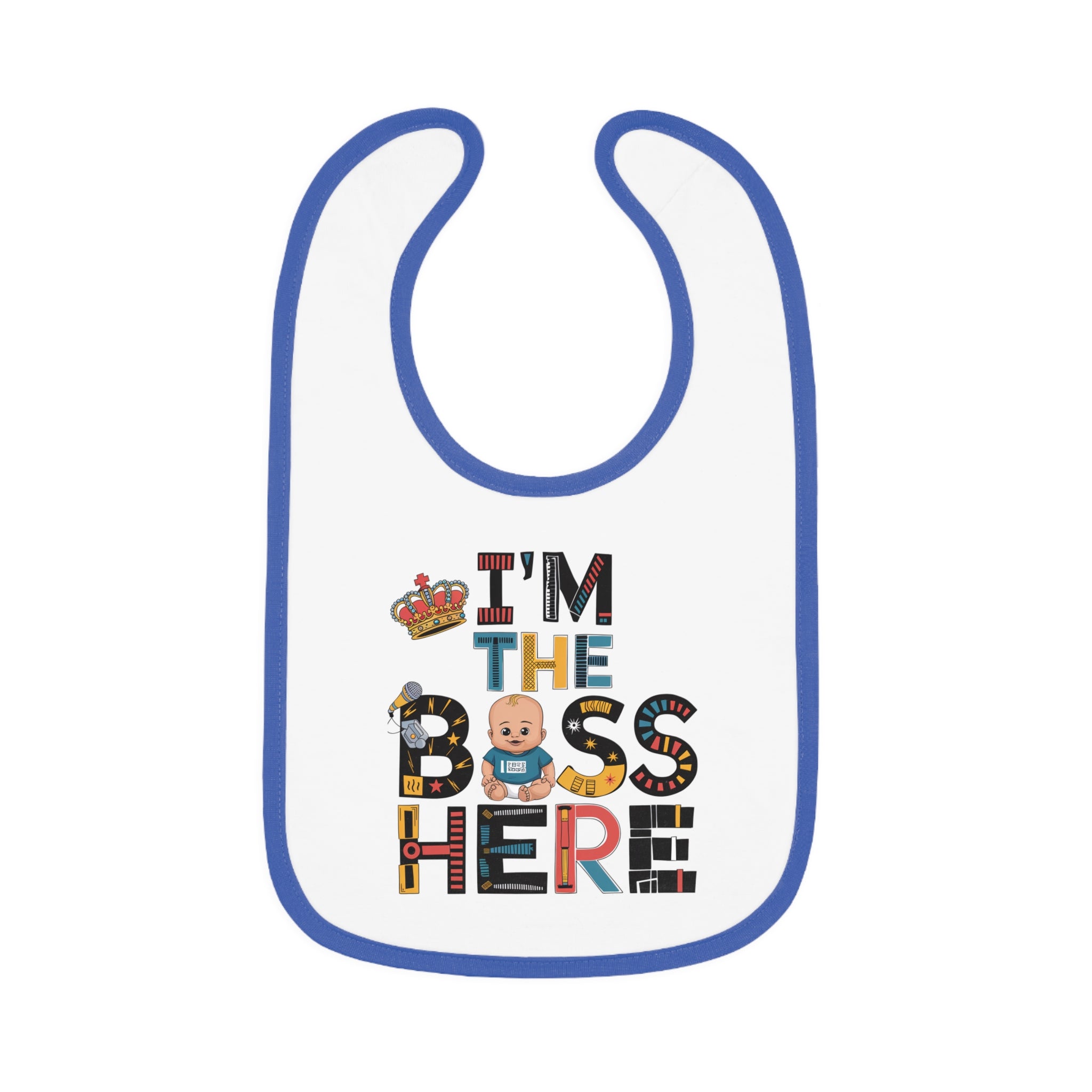 "I'm the boss here" Baby Contrast Trim Jersey Bib