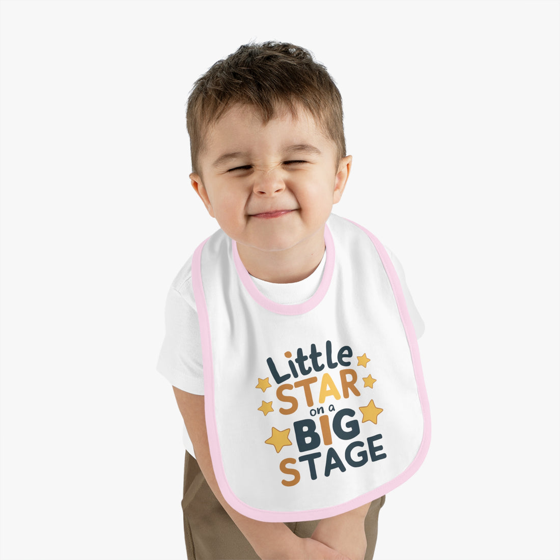 "Little star on a big stage" Baby Contrast Trim Jersey Bib