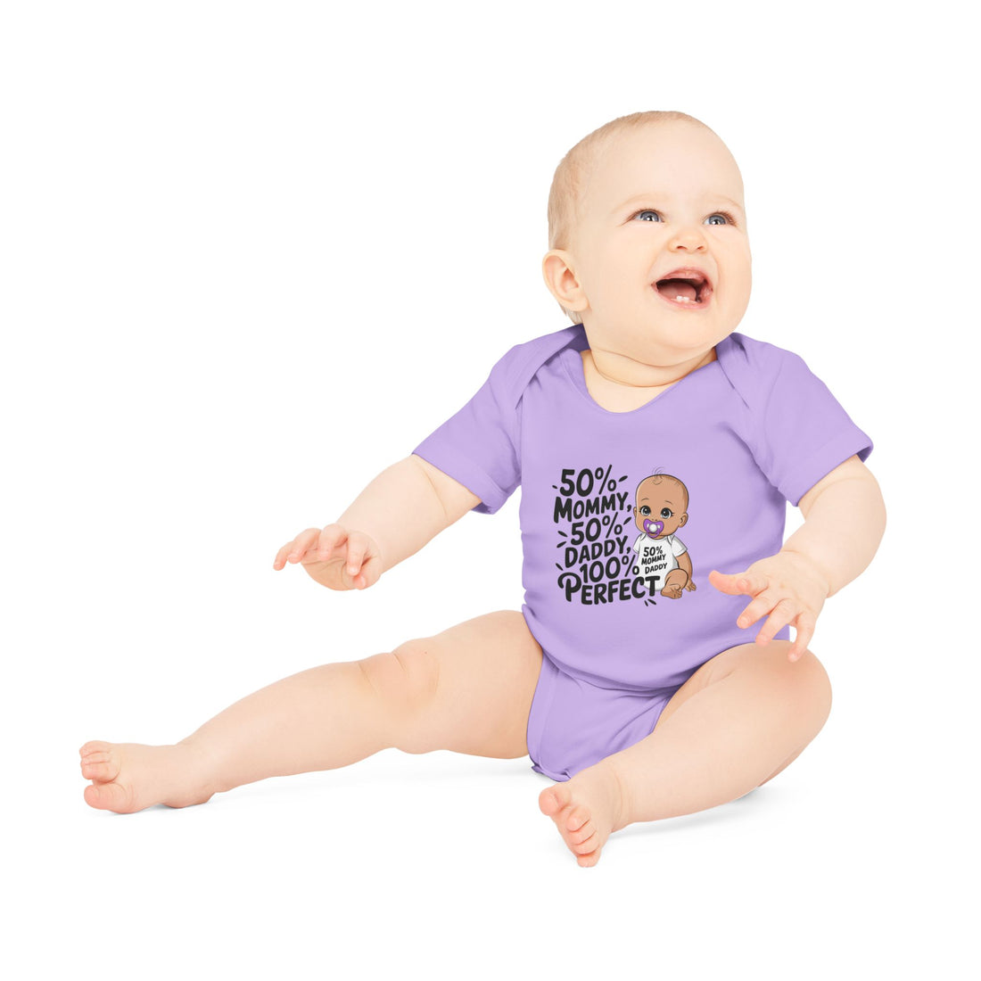 "50% mommy 50% daddy 100% perfect" Baby Organic Short Sleeve Bodysuit