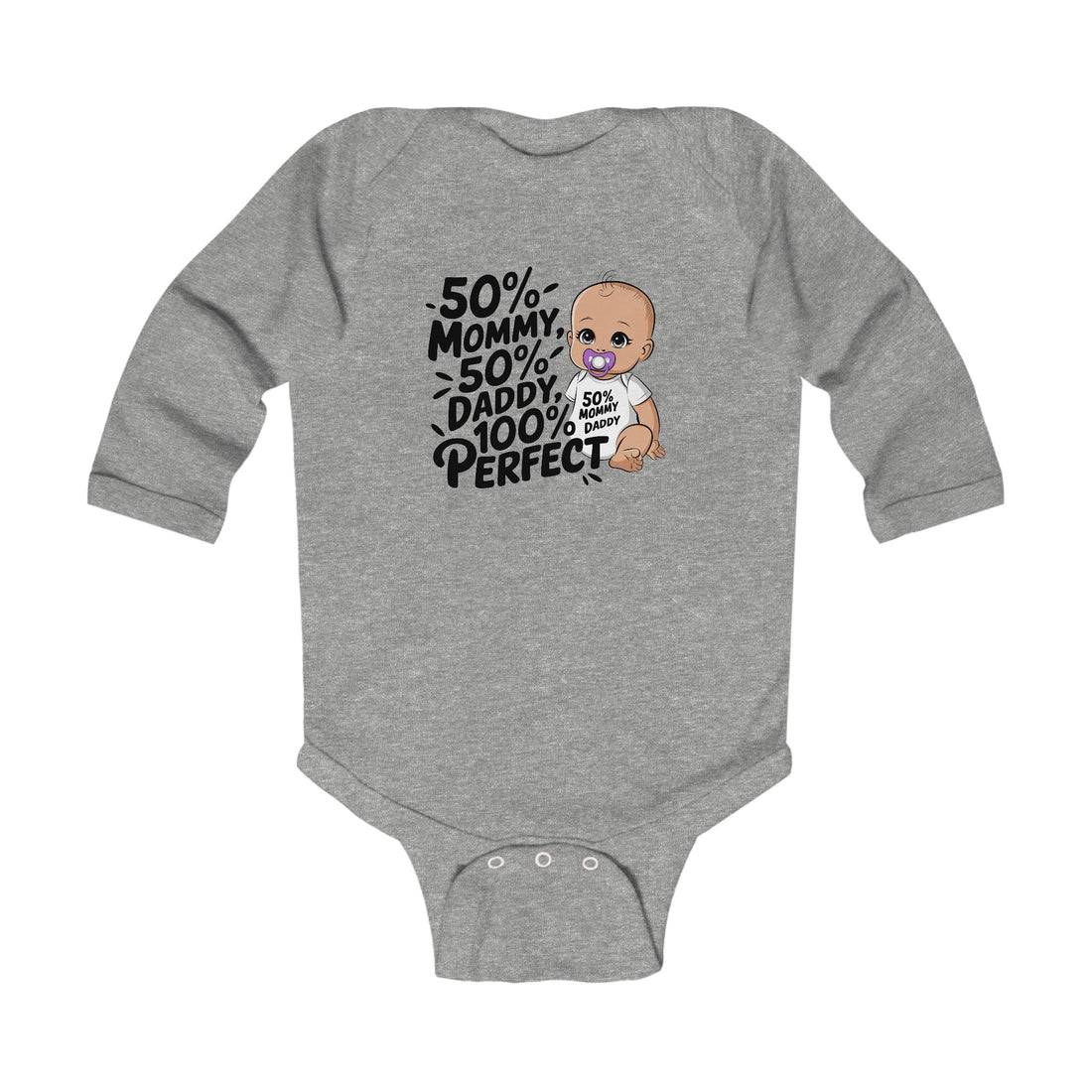 "50% mommy 50% daddy 100% perfectInfant" Long Sleeve Bodysuit