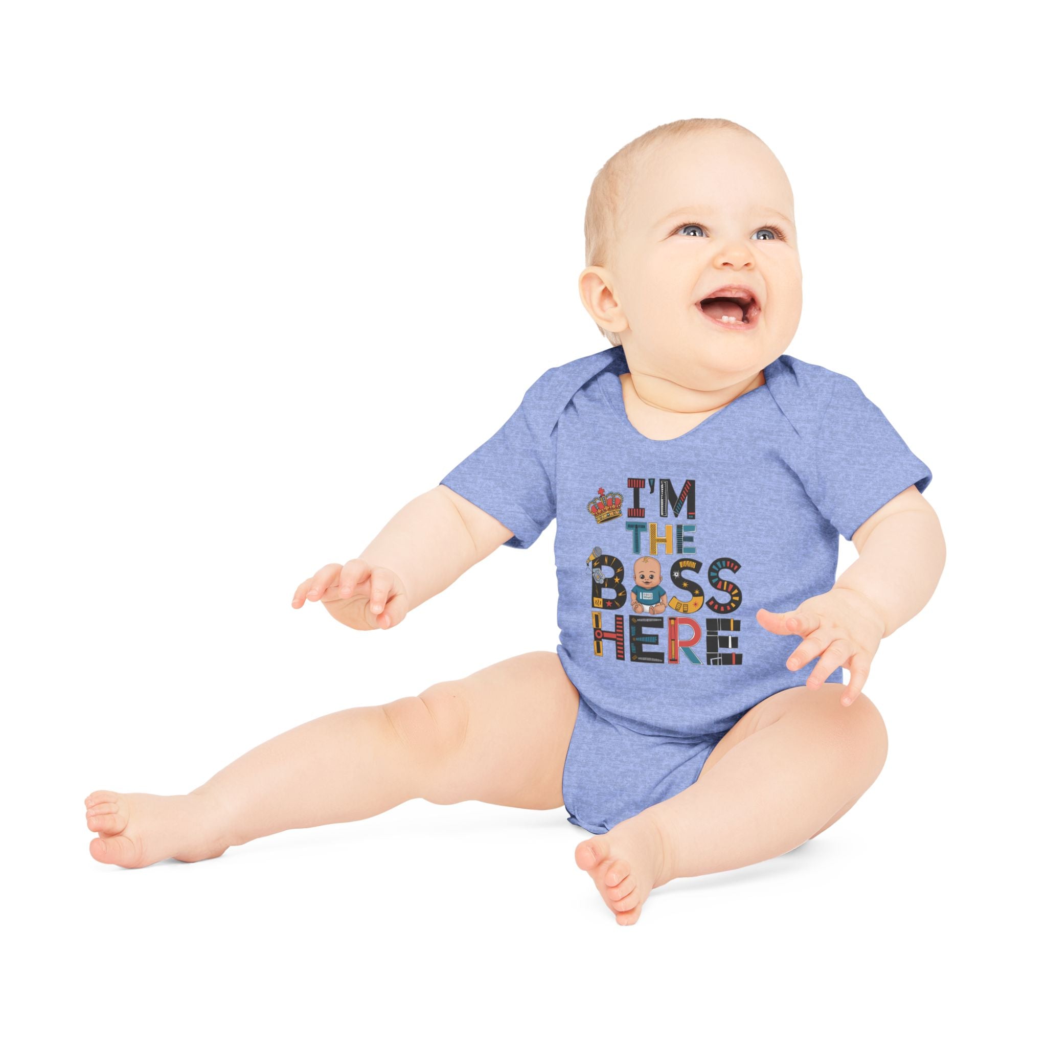 "I'm the boss here" Baby Organic Short Sleeve Bodysuit