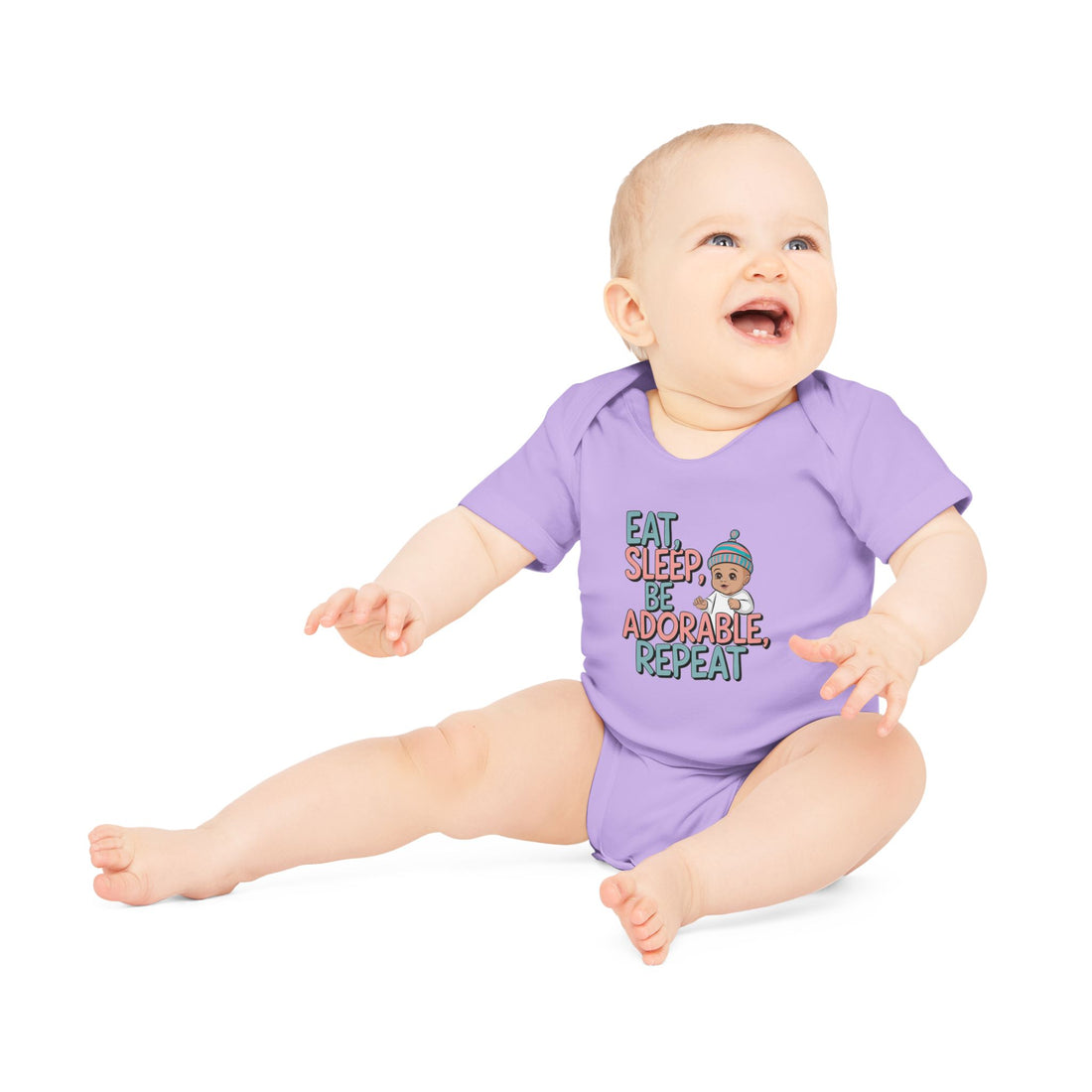 "Eat, sleep, be adorable, repeat" Baby Organic Short Sleeve Bodysuit