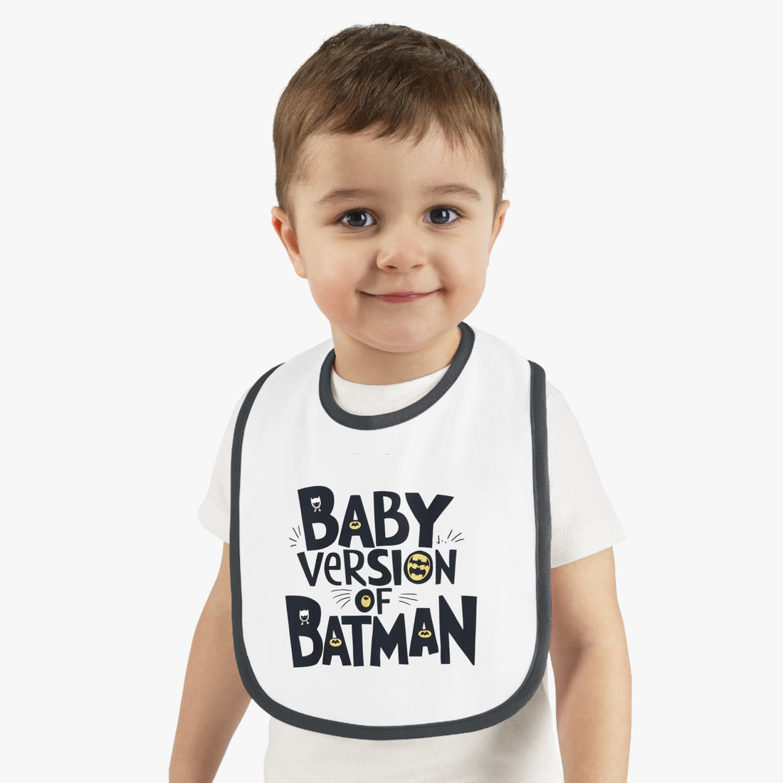 "Baby version of batman" Baby Contrast Trim Jersey Bib