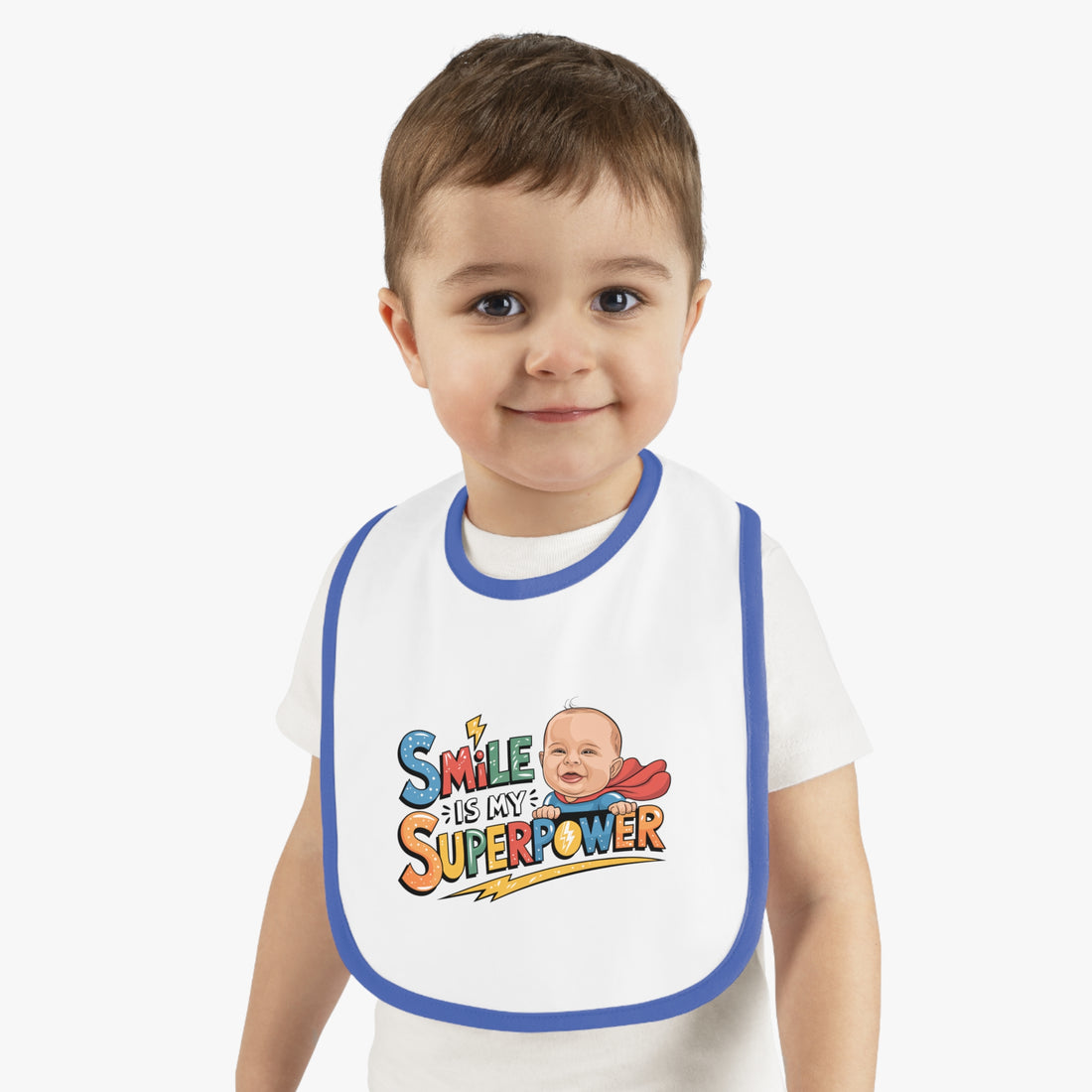 "Smile is my superpower" Baby Contrast Trim Jersey Bib