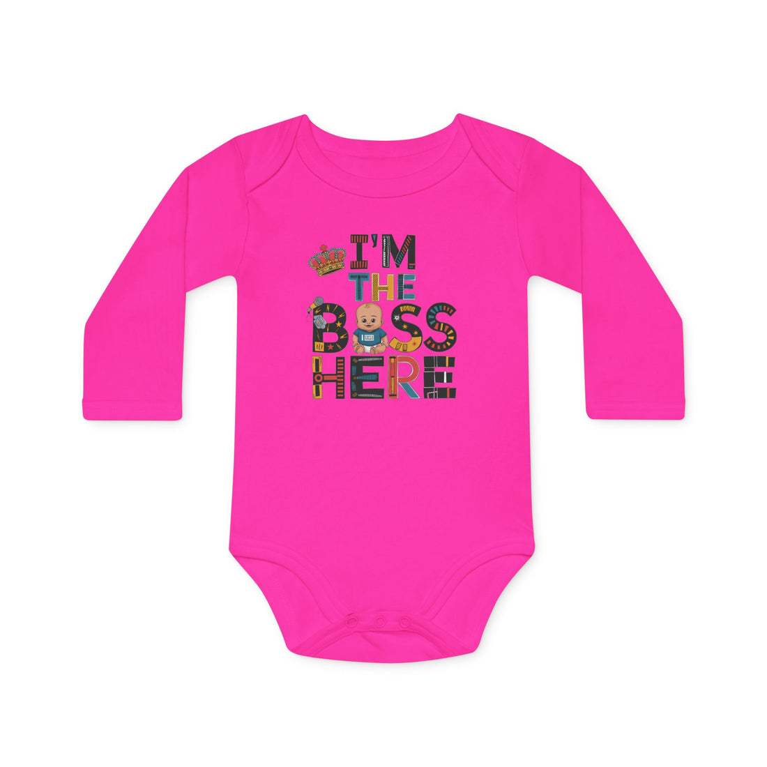 "I'm the boss here" Baby Long-Sleeve Organic Bodysuit