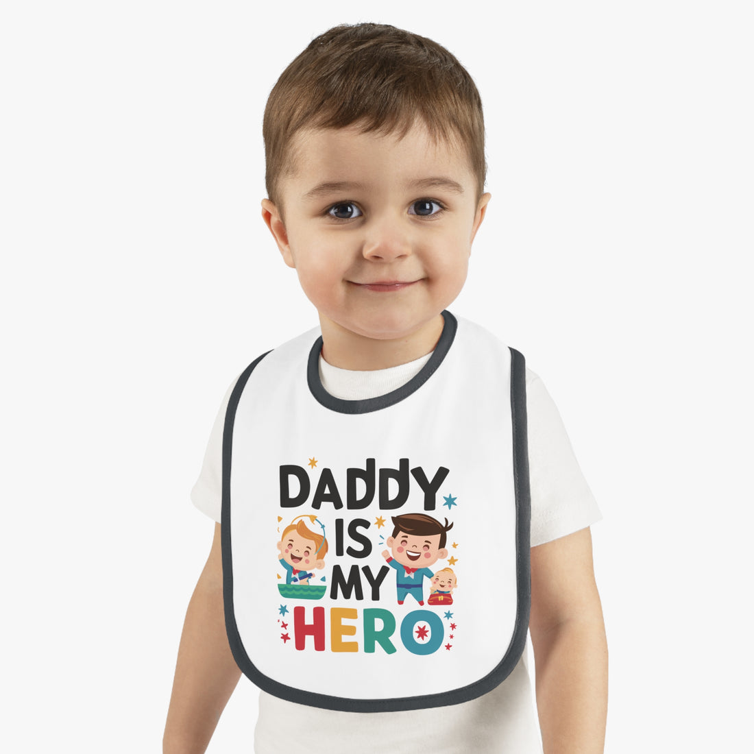 "Daddy is my hero" Baby Contrast Trim Jersey Bib