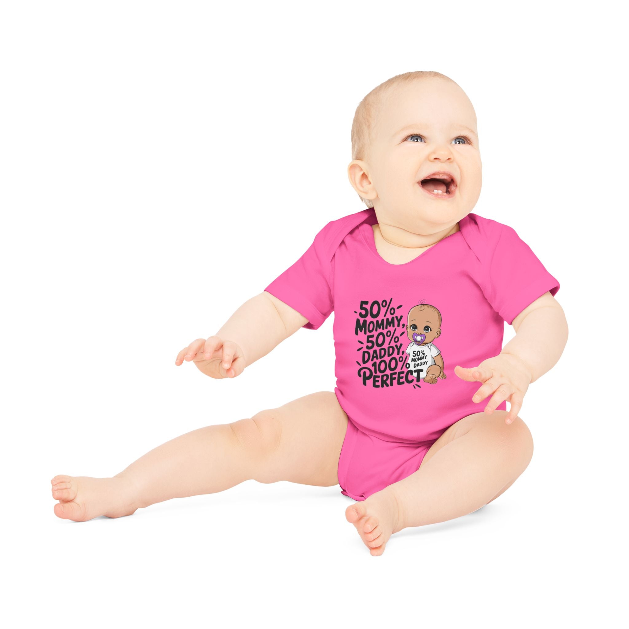 "50% mommy 50% daddy 100% perfect" Baby Organic Short Sleeve Bodysuit