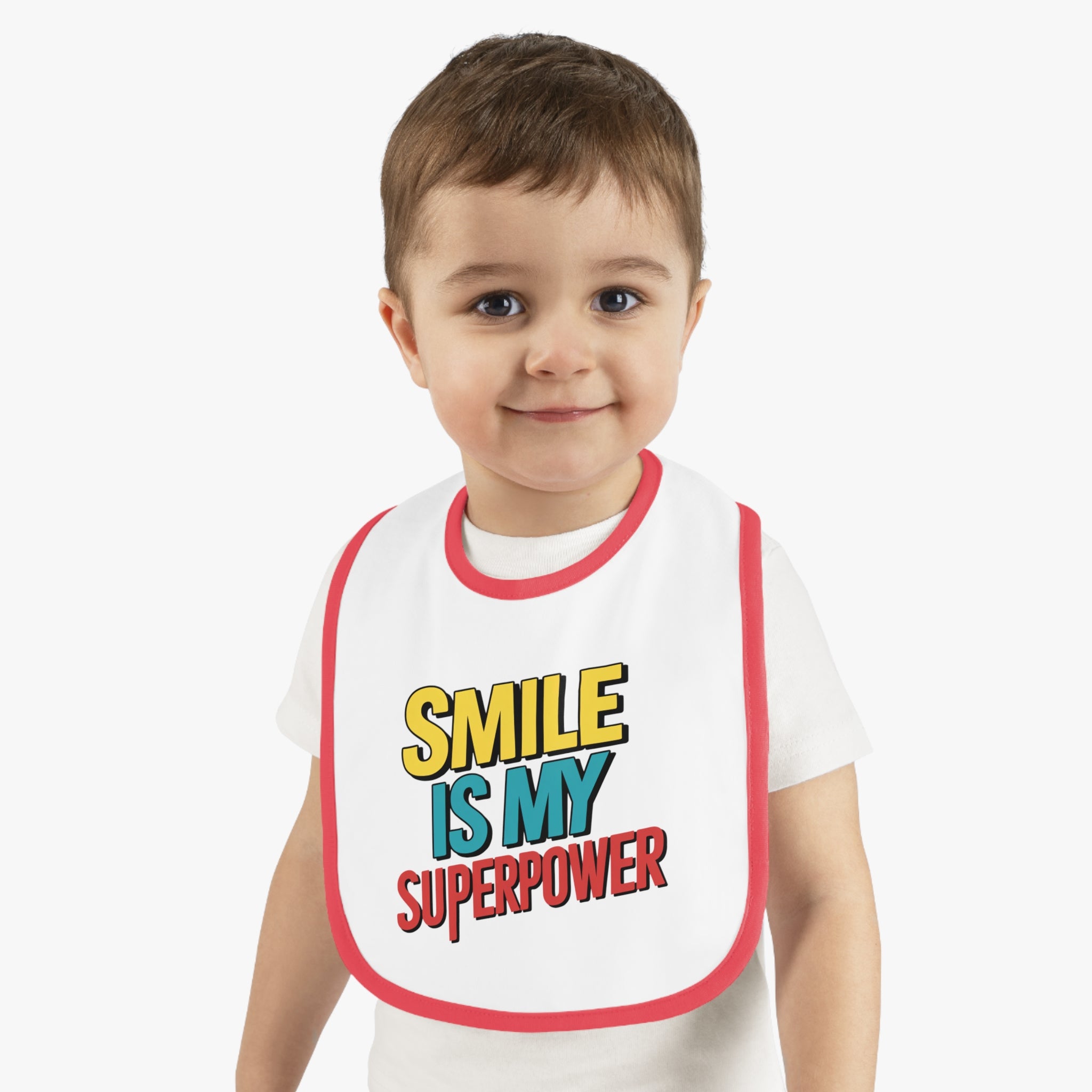 "Smile is my superpower" Baby Contrast Trim Jersey Bib