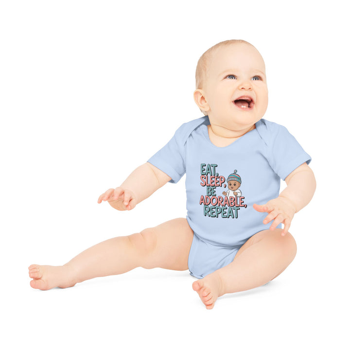 "Eat, sleep, be adorable, repeat" Baby Organic Short Sleeve Bodysuit