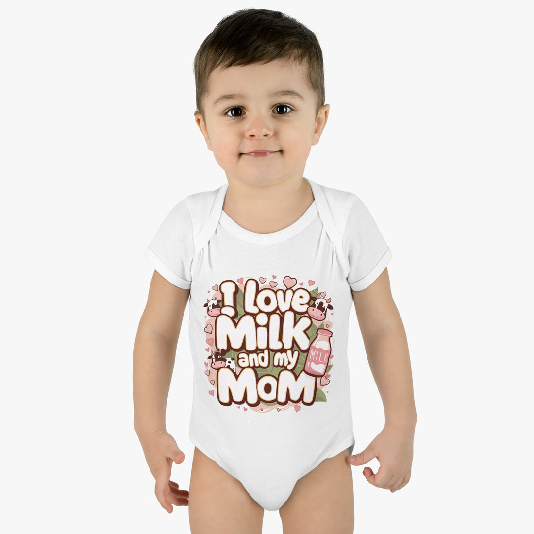 "I love milk and my mom" Infant Baby Rib Bodysuit