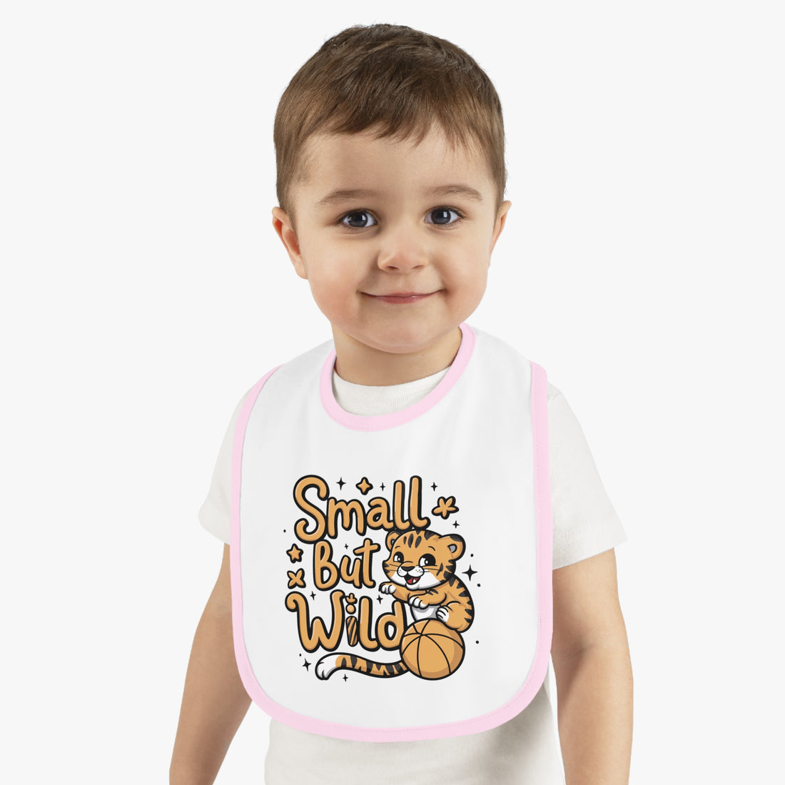 "Small but wild" Baby Contrast Trim Jersey Bib