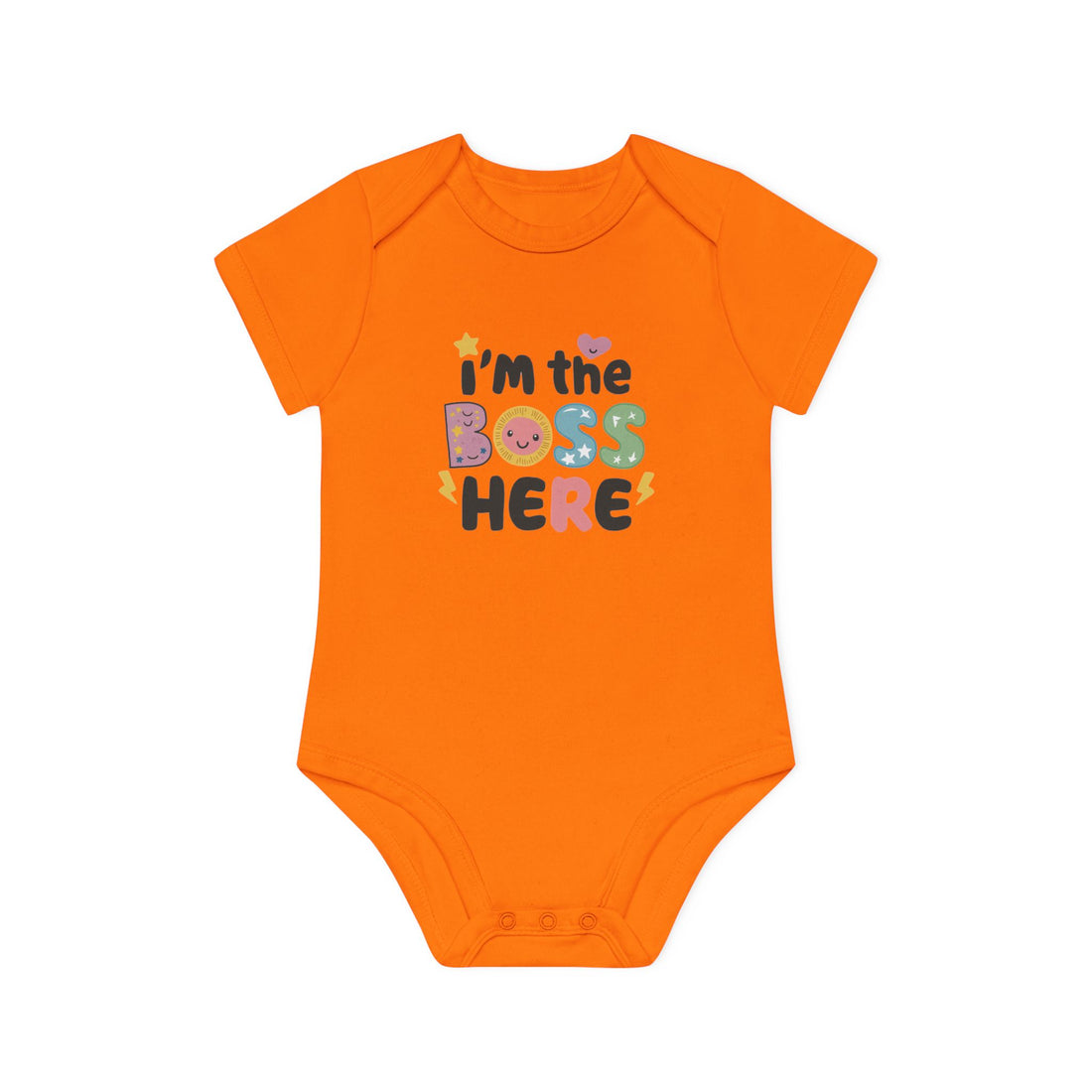 "I'm the boss here" Baby Organic Short Sleeve Bodysuit