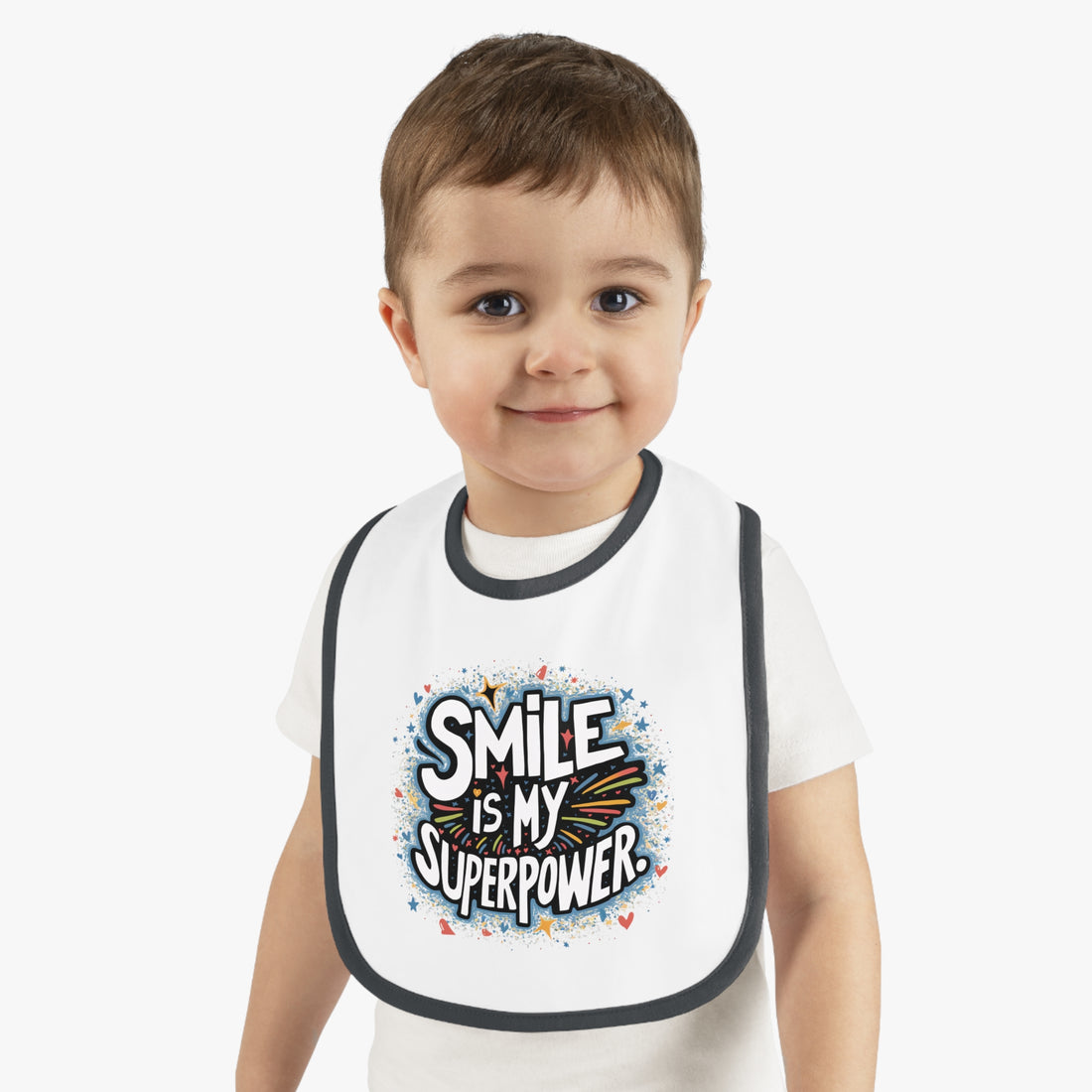 "Smile is my superpower" Baby Contrast Trim Jersey Bib