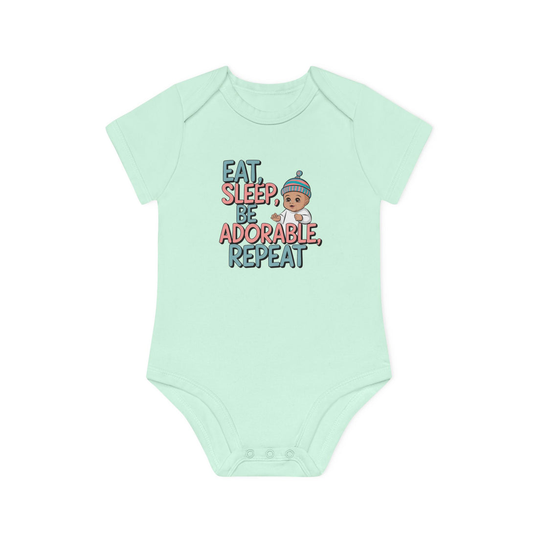 "Eat, sleep, be adorable, repeat" Baby Organic Short Sleeve Bodysuit