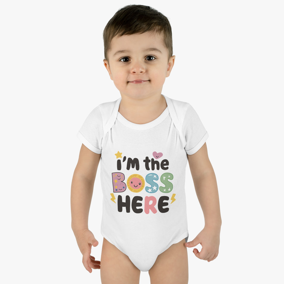 "I'm the boss here" Infant Baby Rib Bodysuit