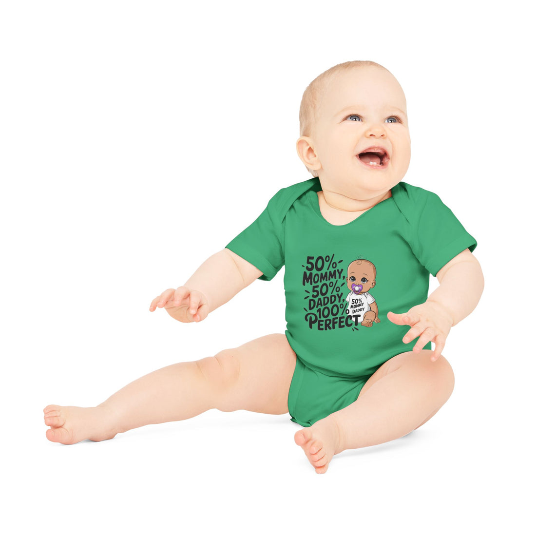 "50% mommy 50% daddy 100% perfect" Baby Organic Short Sleeve Bodysuit