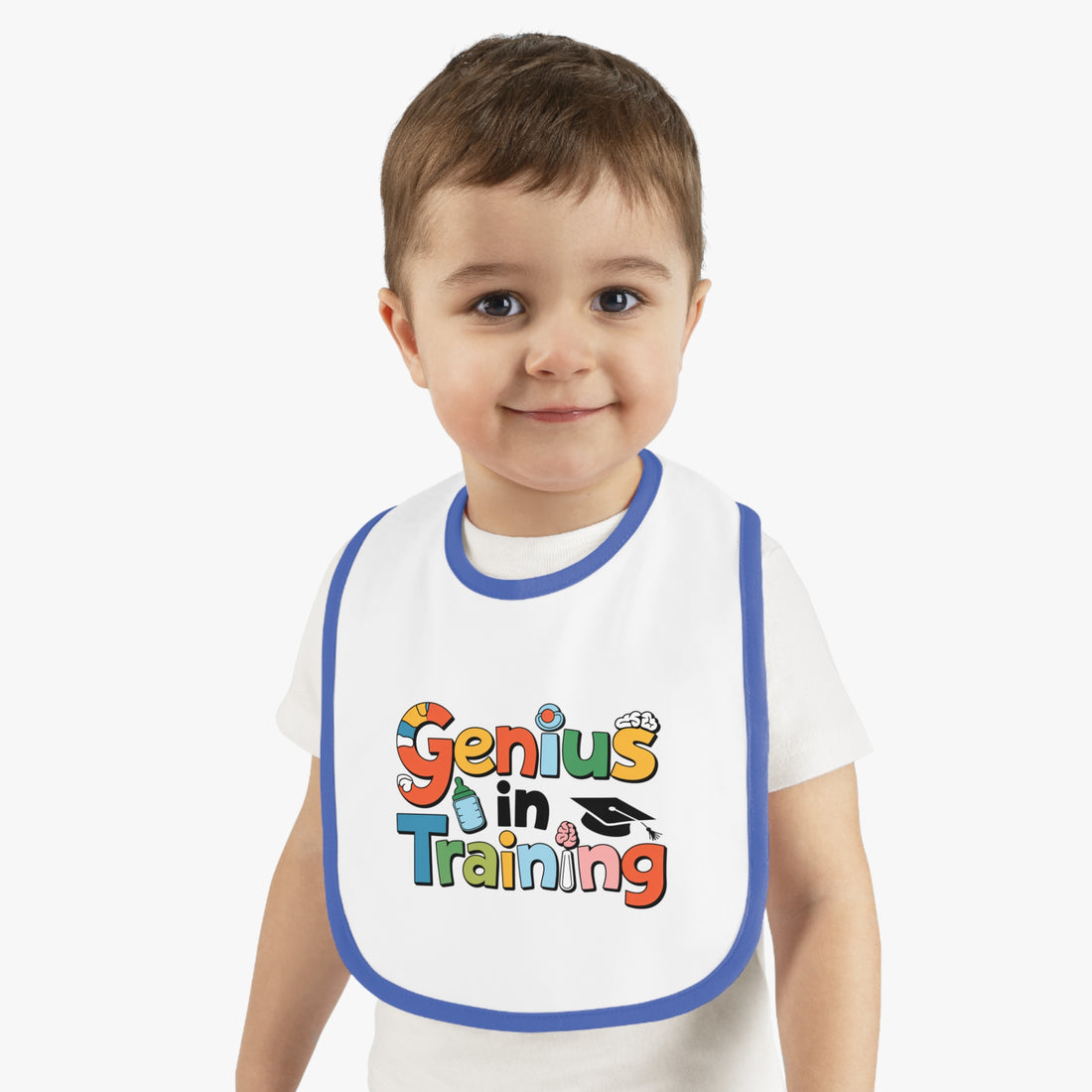 "Genius in training" Baby Contrast Trim Jersey Bib