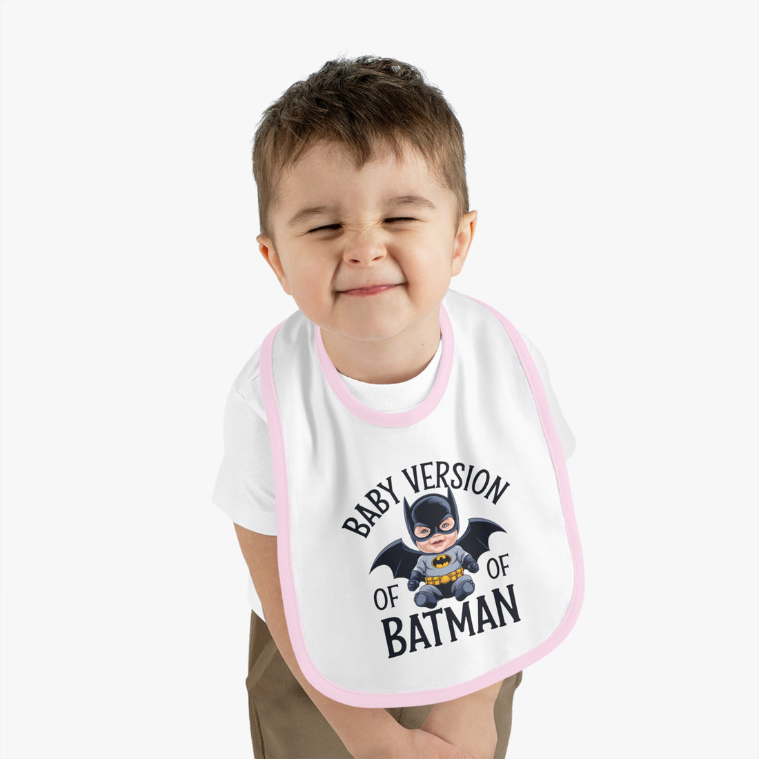 "Baby version of batman" Baby Contrast Trim Jersey Bib