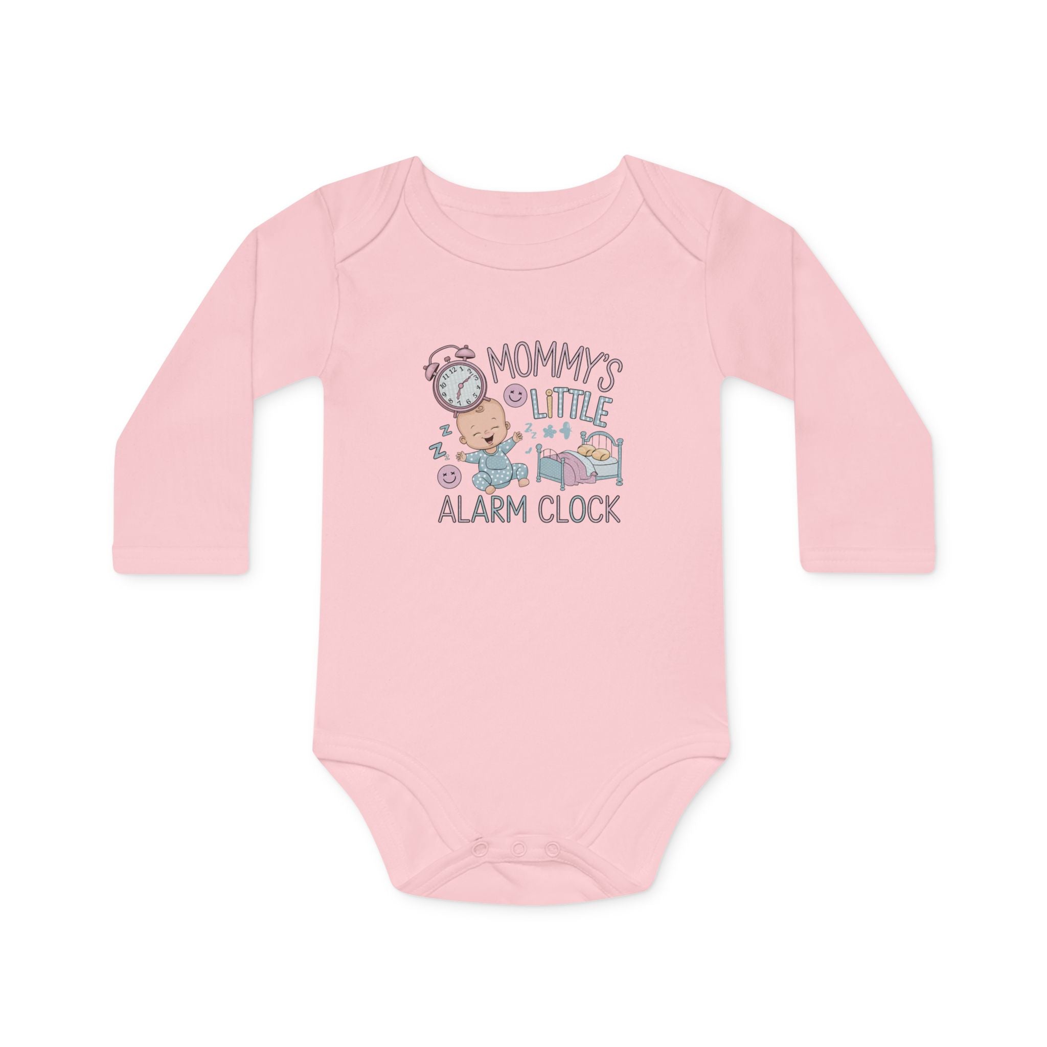 "Mommy's little alarm clock" Baby Long-Sleeve Organic Bodysuit