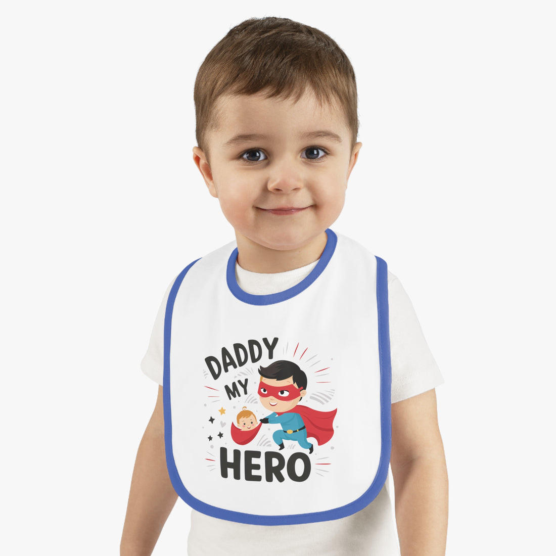 "Daddy is my hero" Baby Contrast Trim Jersey Bib