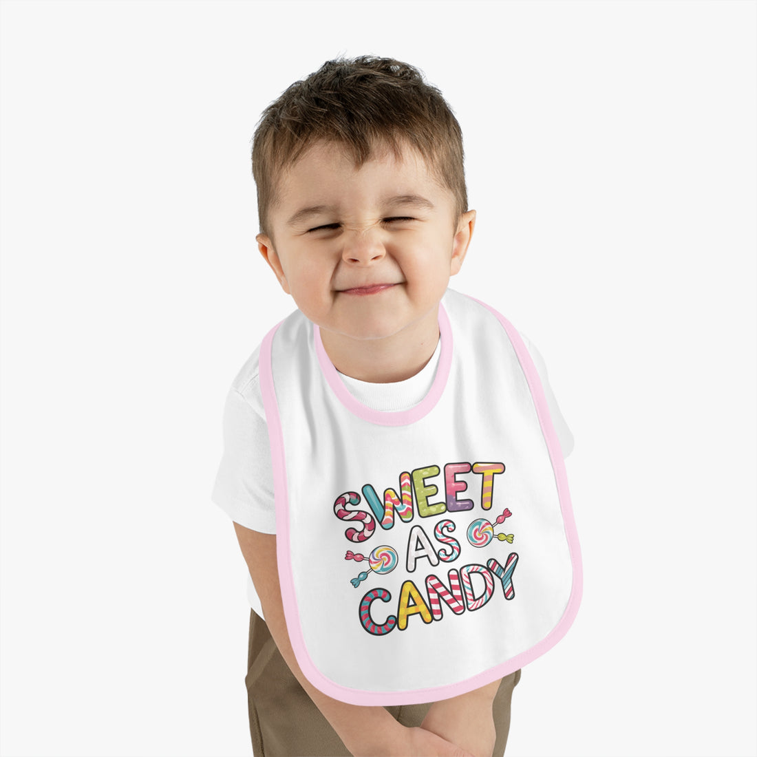 "Sweet as candy" Baby Contrast Trim Jersey Bib