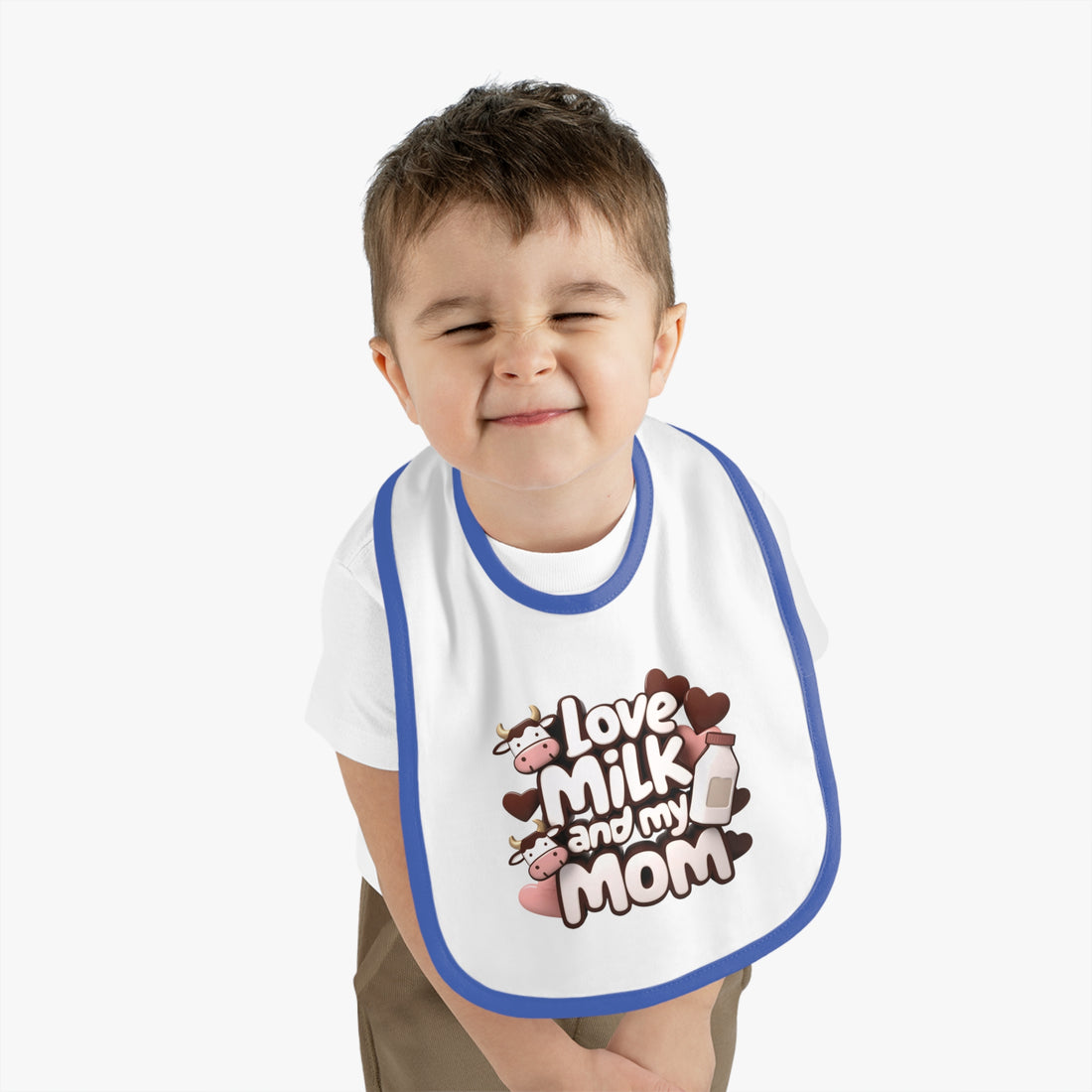 "I love milk and my mom" Baby Contrast Trim Jersey Bib