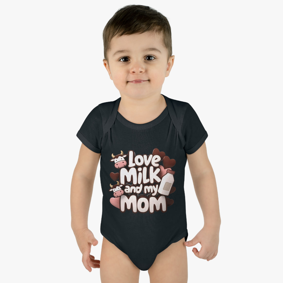 "Love milk and my mom" Infant Baby Rib Bodysuit