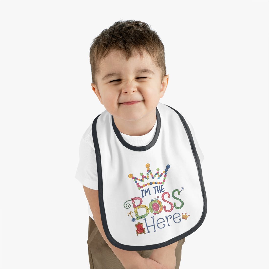 "I'm the boss here" Baby Contrast Trim Jersey Bib