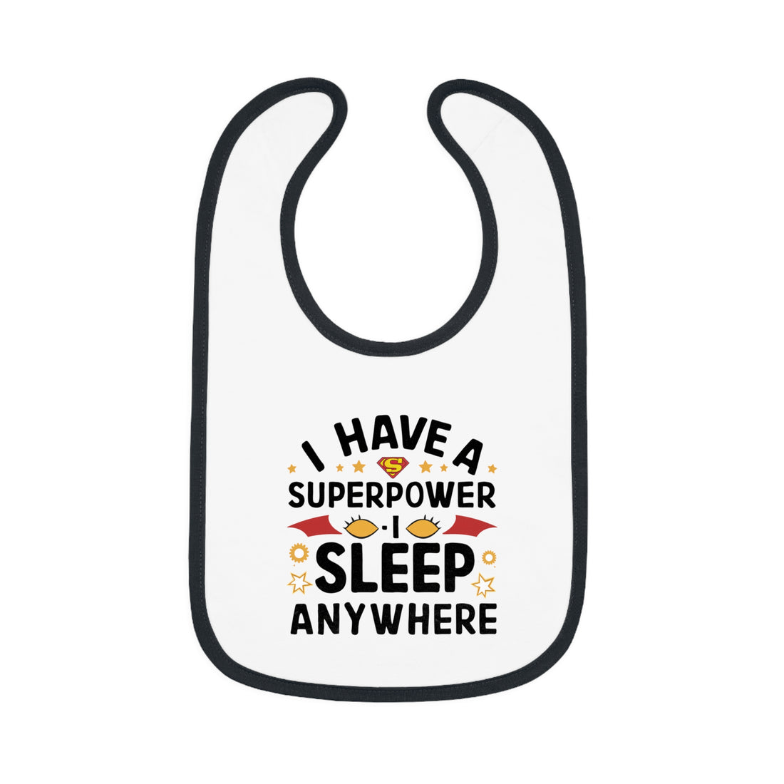 "I have a superpower I sleep anywhere" Baby Contrast Trim Jersey Bib