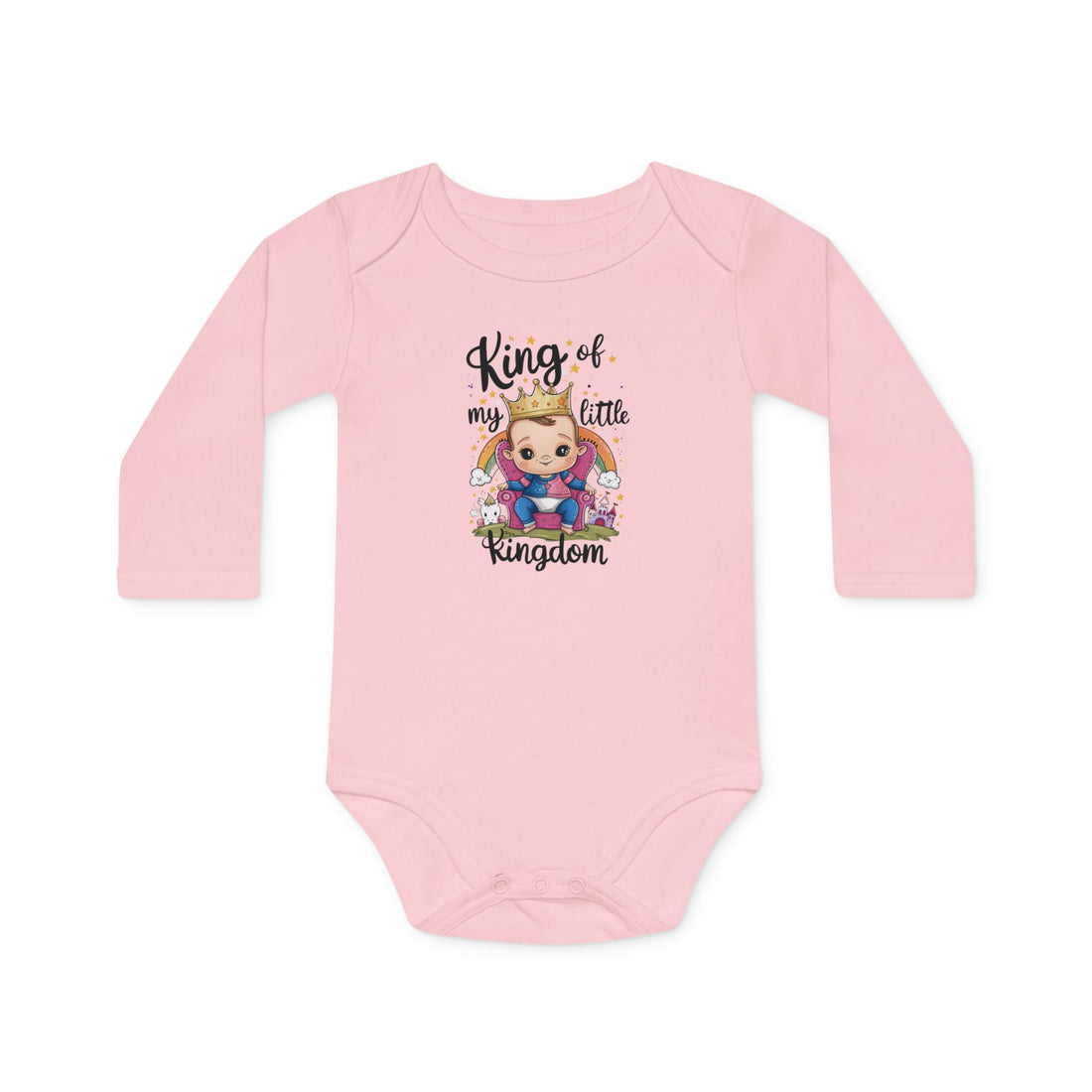 "King of my little kingdom" Baby Long-Sleeve Organic Bodysuit