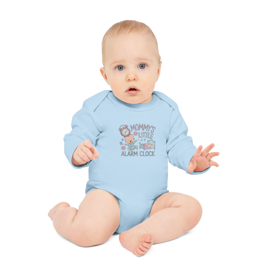 "Mommy's little alarm clock" Baby Long-Sleeve Organic Bodysuit